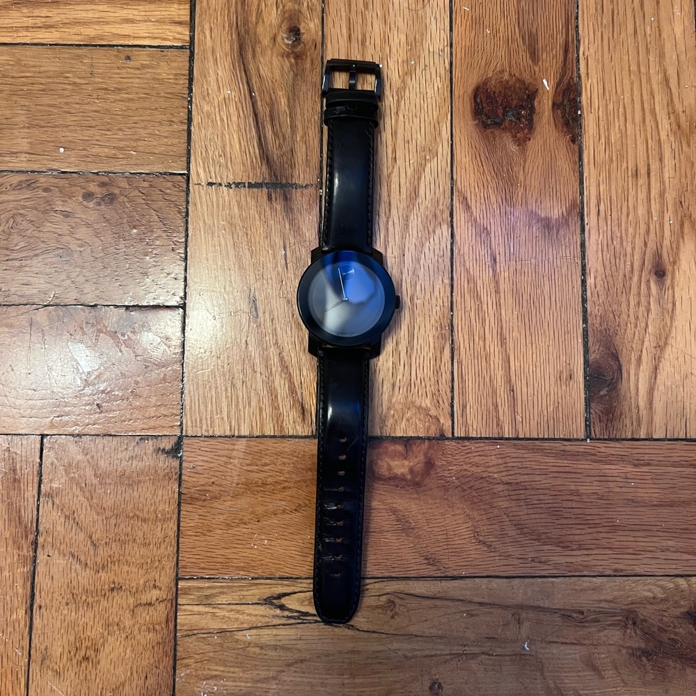 Movado Bold Watch, Black Leather Strap